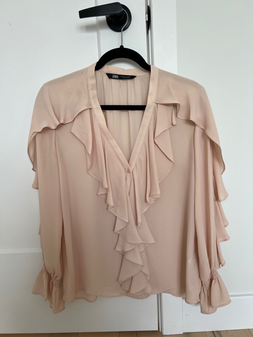 Zara Blush Ruffle V-Neck Blouse